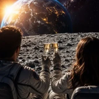 Atardecer mirando la puesta de sol desde la Luna